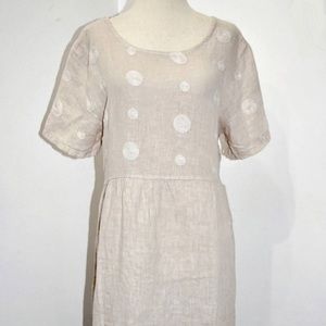 Pure Linen Cream Dress w/Embroidery
